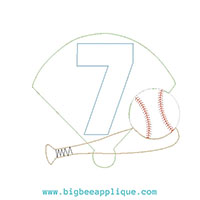 7th Birthday Baseball Machine Applique Design - Triple Stitch    